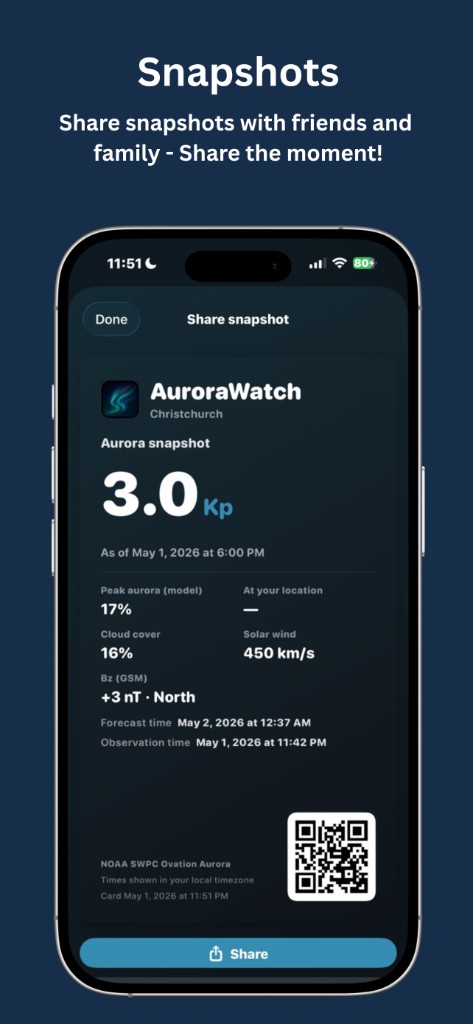 AuroraWatch Snapshots share card
